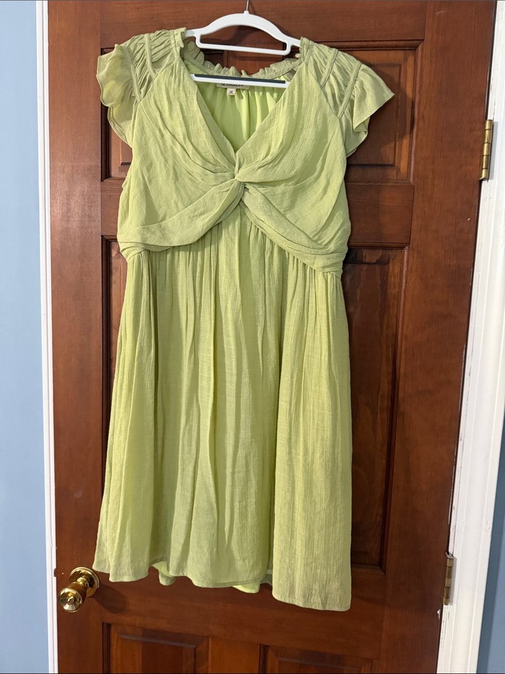 Listicle Light Green Twist-Front Midi Dress